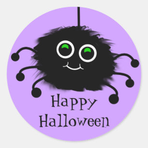 Happy Halloween Fuzzy Toon Spider Classic Round Sticker
