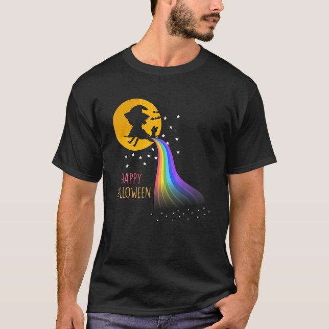 Happy Halloween Gay Pride Witch - Rainbow Flag Les T-Shirt (Front)