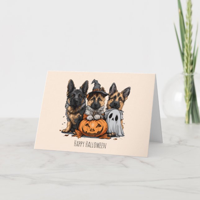 Happy Halloween German Shepherd Dogs Holiday Card (Front)