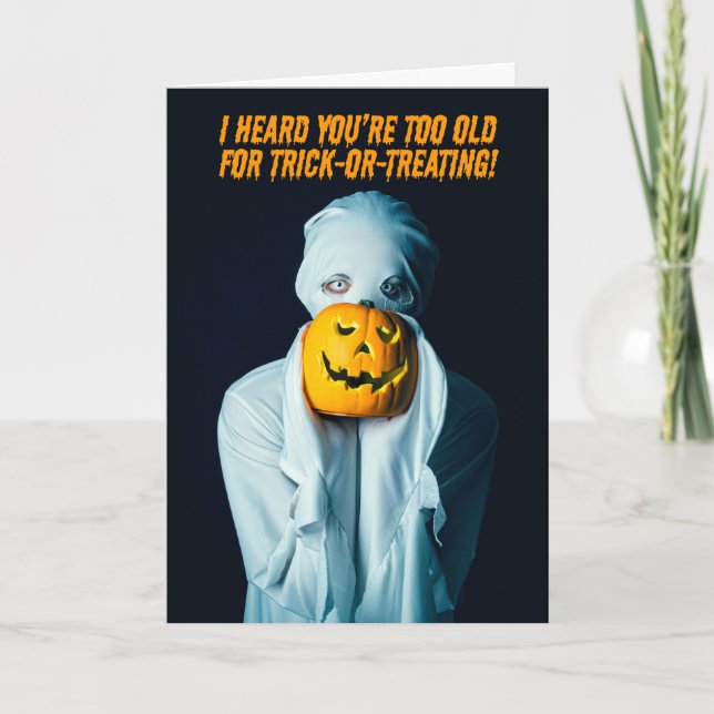 Happy Halloween Getting Older Ghost Pumpkin Humour Holiday Card (Front)