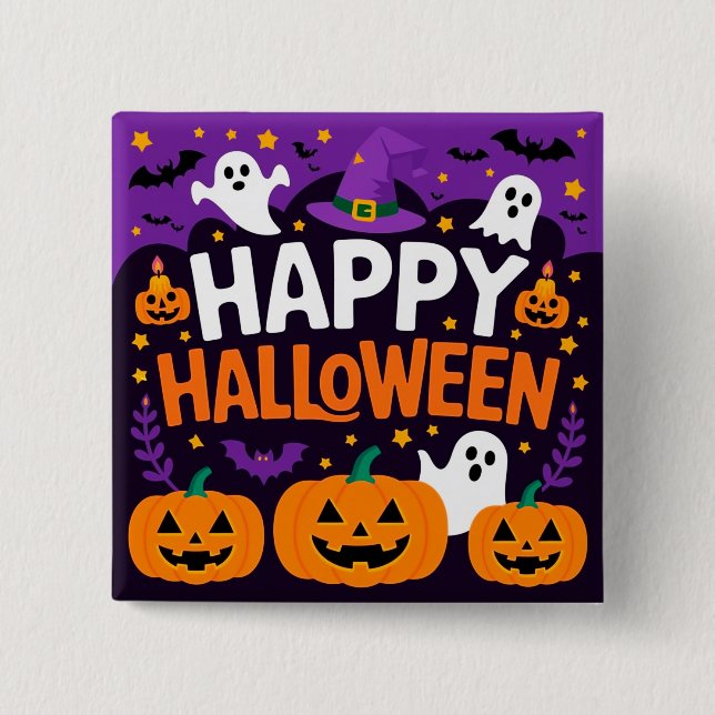 Happy halloween ghost 15 cm square badge (Front)