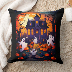 Happy Halloween Ghost And Haunted House Cushion