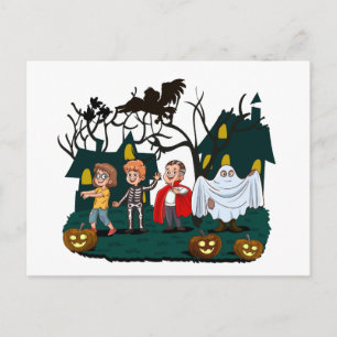 Happy Halloween Ghost and Pumpkins Holiday Postcard