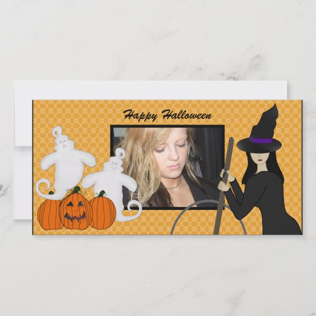 Happy Halloween Ghost and Witch Photo Cards (Front)