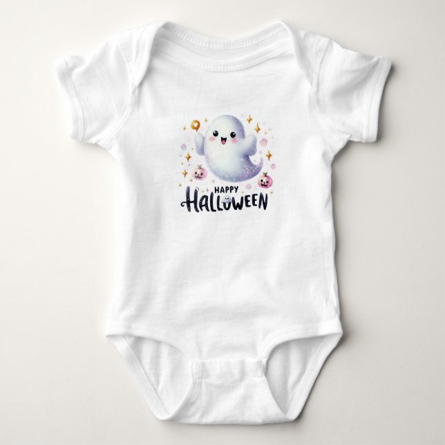 Happy Halloween Ghost  Baby Bodysuit (Front)