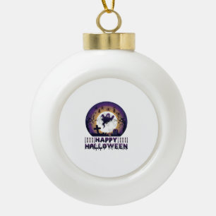 Happy Halloween Ghost Bats Spiders_1 Ceramic Ball Christmas Ornament