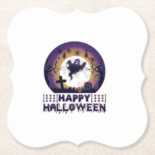 Happy Halloween Ghost Bats Spiders_1 Paper Coaster