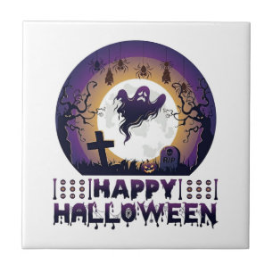 Happy Halloween Ghost Bats Spiders_1 Tile