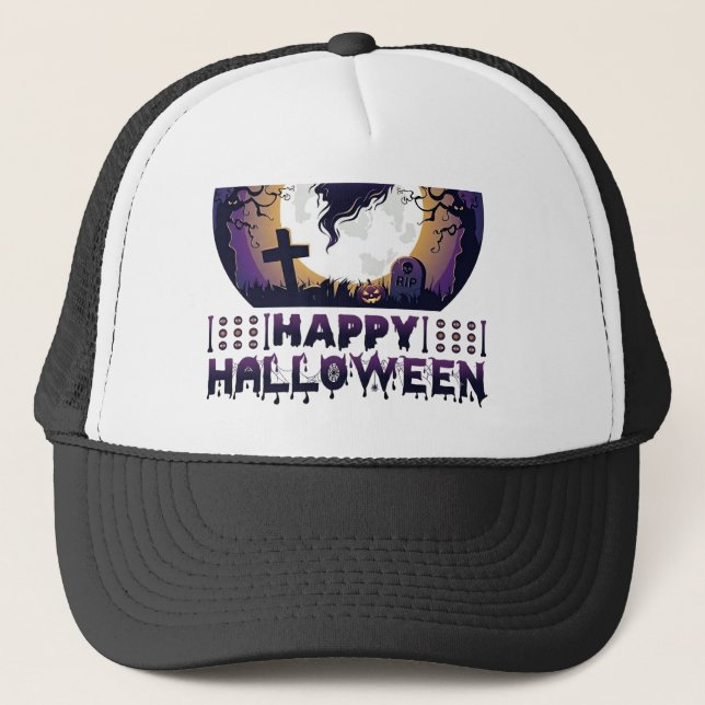 Happy Halloween Ghost Bats Spiders_1 Trucker Hat (Front)