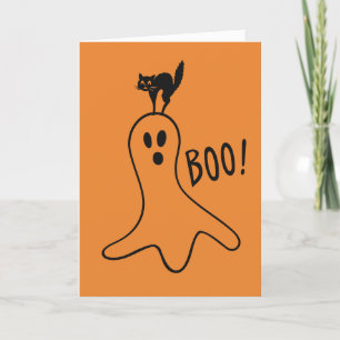 Happy Halloween Ghost Black Cat Cute Orange Card