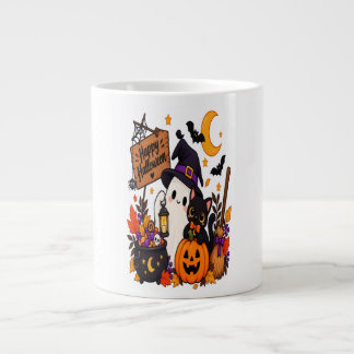 Happy Halloween Ghost & Black Cat Pumpkin | Large Coffee Mug