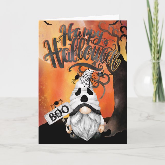 Happy Halloween Ghost Boo Gnome Card (Front)