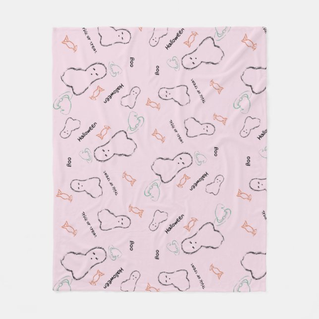 Happy Halloween Ghost Candy Hand Lettering Doodle  Fleece Blanket (Front)