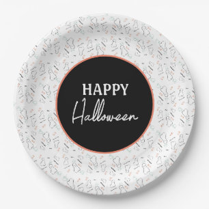 Happy Halloween Ghost Candy Hand Lettering Doodle Paper Plate