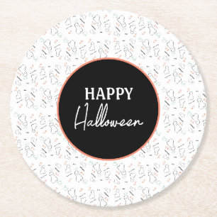 Happy Halloween Ghost Candy Hand Lettering Doodle Round Paper Coaster