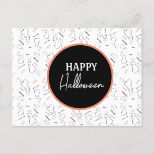 Happy Halloween Ghost Candy Hand Lettering Doodles Postcard