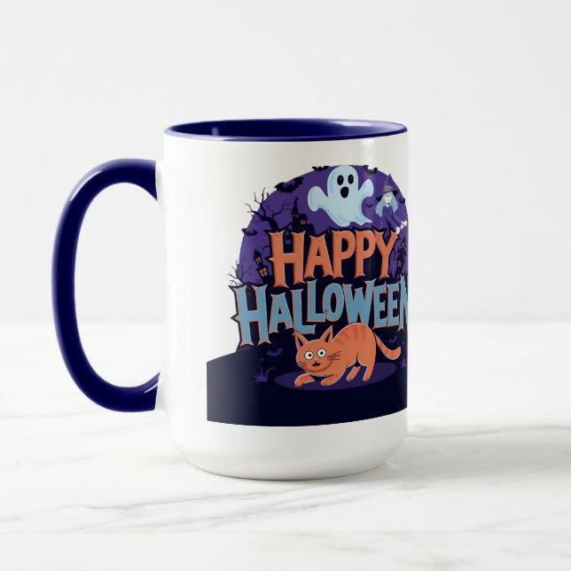 Happy Halloween Ghost & Cat Mug (Left)