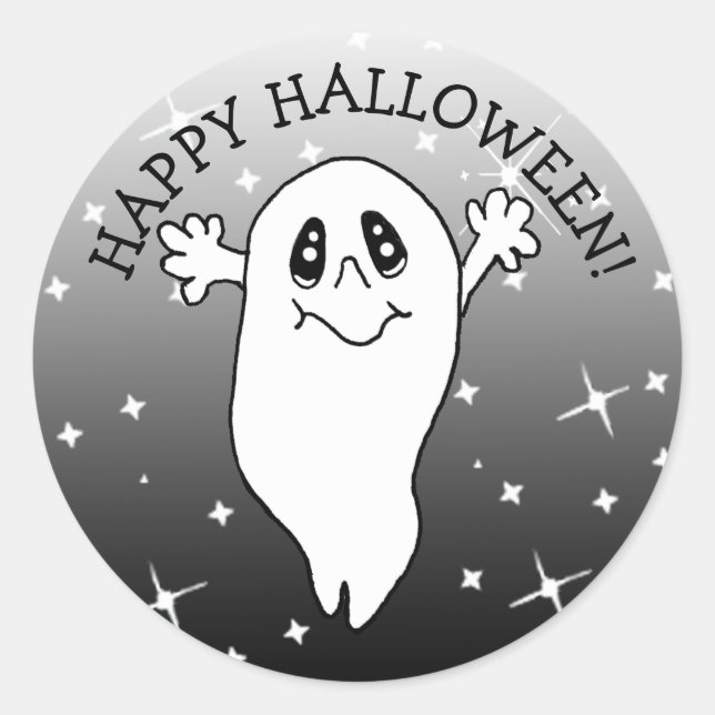 Happy Halloween Ghost Classic Round Sticker (Front)