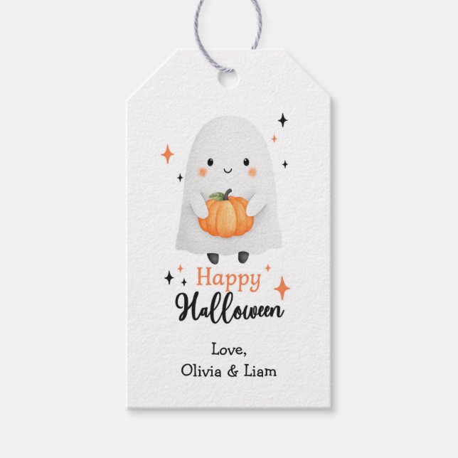 Happy Halloween Ghost Custom Gift Tags (Front)