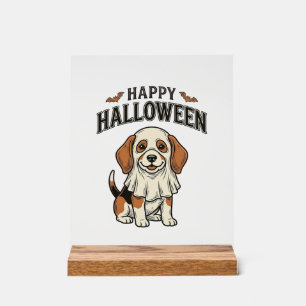 Happy Halloween Ghost Dog Vintage Engraving Shirt_ Acrylic Sign