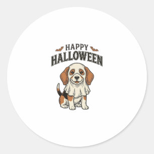 Happy Halloween Ghost Dog Vintage Engraving Shirt_ Classic Round Sticker