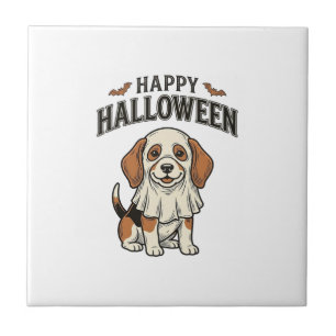 Happy Halloween Ghost Dog Vintage Engraving Shirt_ Tile