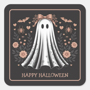 Happy Halloween Ghost Girl Square Sticker