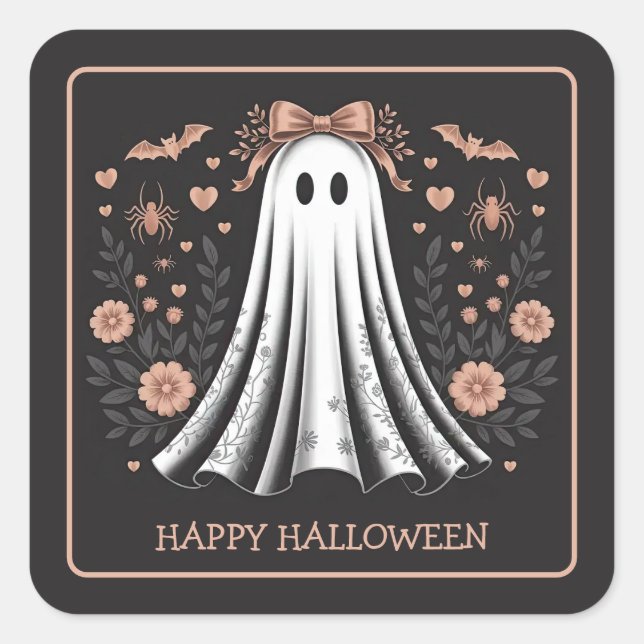 Happy Halloween Ghost Girl Square Sticker (Front)