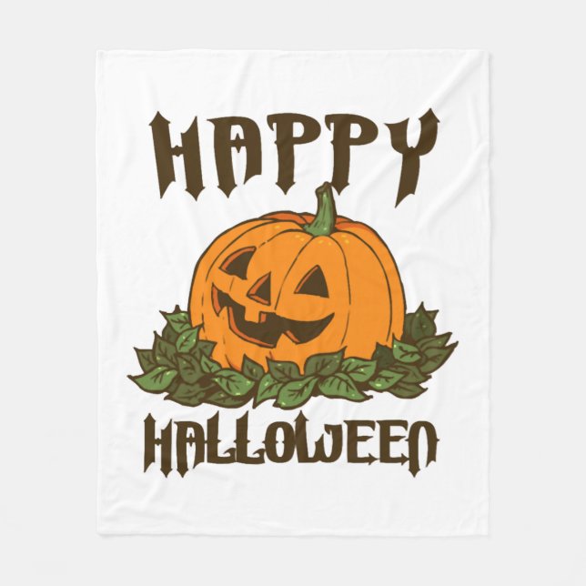 Happy Halloween Ghost -Halloween Costume Pumkin Fleece Blanket (Front)