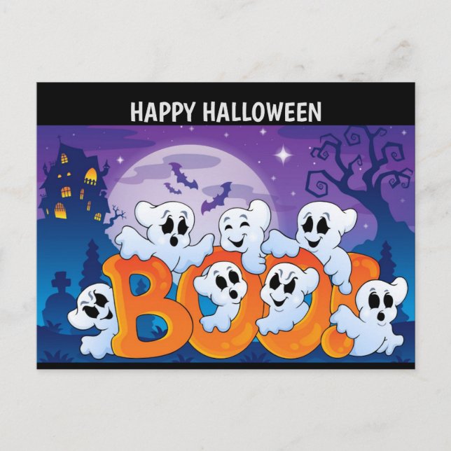 Happy Halloween Ghost Holiday Postcard (Front)