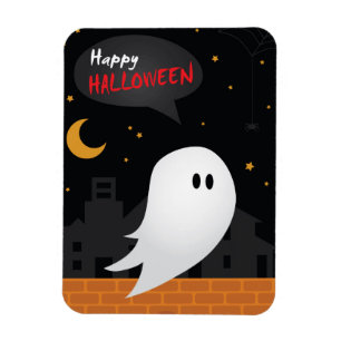 Happy halloween ghost in night in town magnet