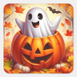 Happy Halloween Ghost in pumpkin Square Sticker