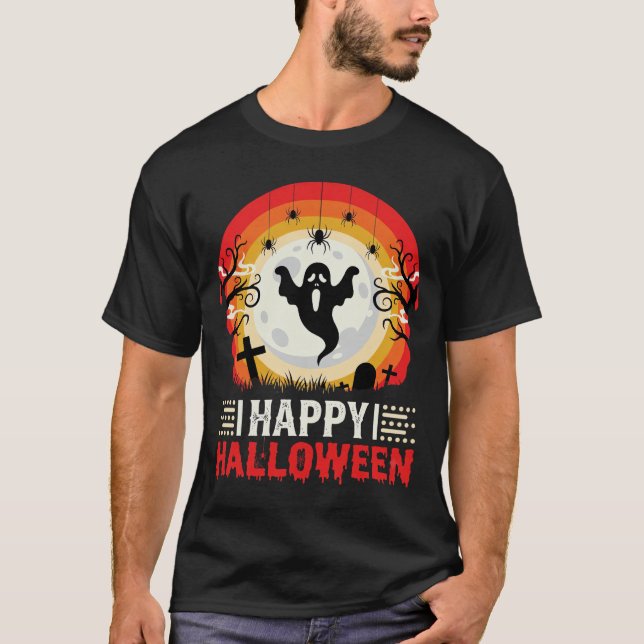 Happy Halloween Ghost Moon Graveyard Vector T-Shirt (Front)