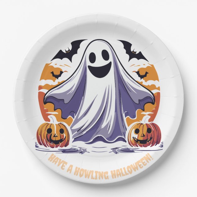 Happy Halloween Ghost Paper Plate (Front)