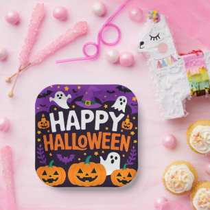 Happy halloween ghost paper plate
