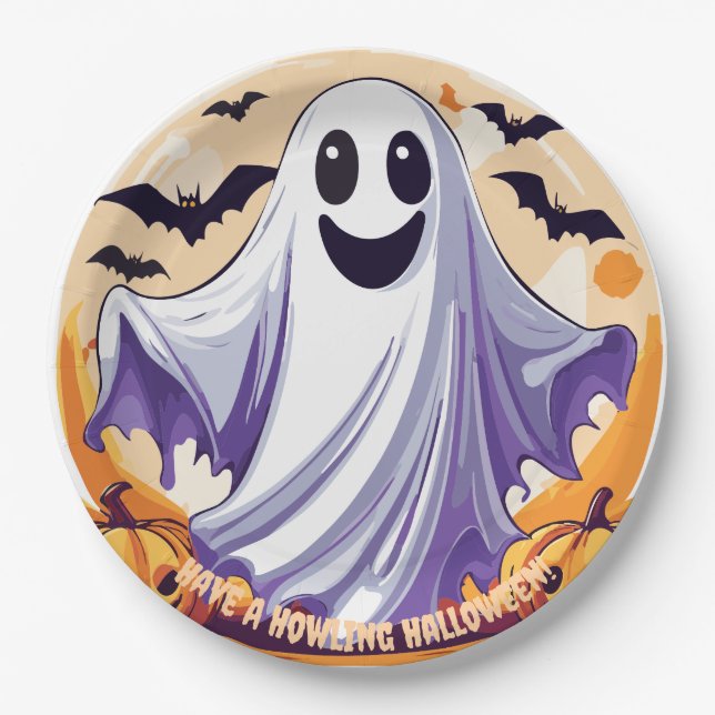 Happy Halloween Ghost Paper Plate (Front)