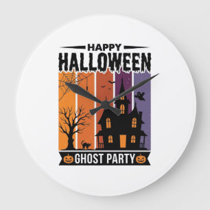 Happy Halloween Ghost Party Haunted House Shirt De Large Clock
