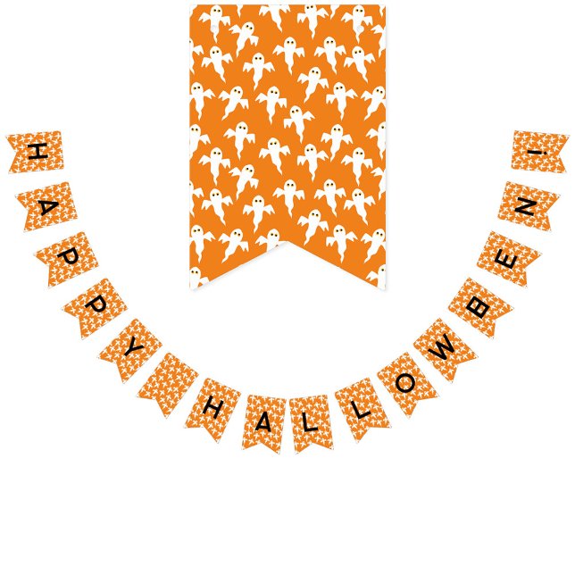 Happy Halloween Ghost Pattern  Bunting (Fun ghost pattern orange bunting flag garland with Happy Halloween! text)