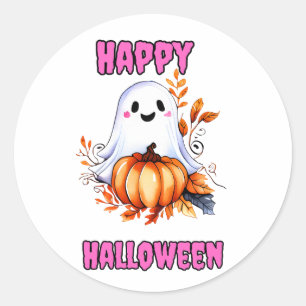 Happy Halloween Ghost - Pink Classic Round Sticker