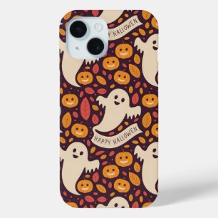 Happy Halloween Ghost & Pumpkin Pattern Cute iPhone 15 Case