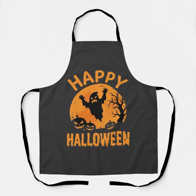 Happy Halloween Ghost Pumpkin Vector Design Apron (Front)