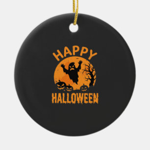 Happy Halloween Ghost Pumpkin Vector Design Ceramic Tree Decoration