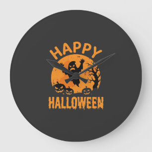 Happy Halloween Ghost Pumpkin Vector Design Large Clock