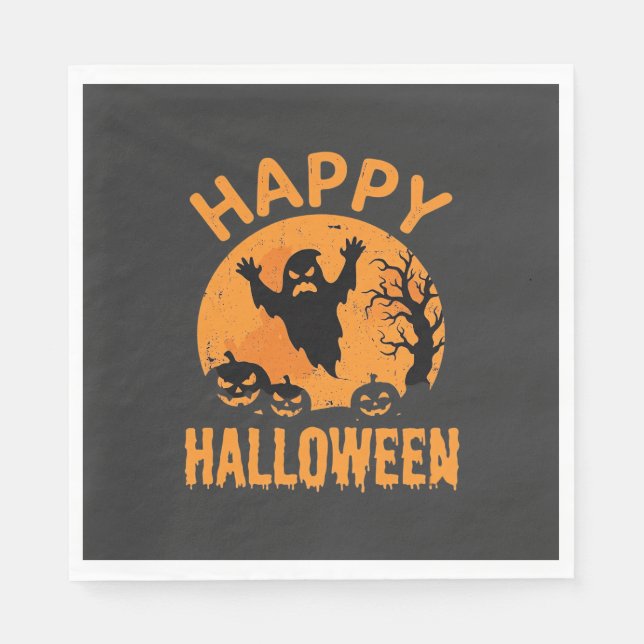 Happy Halloween Ghost Pumpkin Vector Design Napkin (Front)