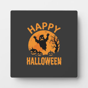 Happy Halloween Ghost Pumpkin Vector Design Plaque