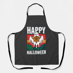 Happy Halloween Ghost Spiderweb Retro Apron