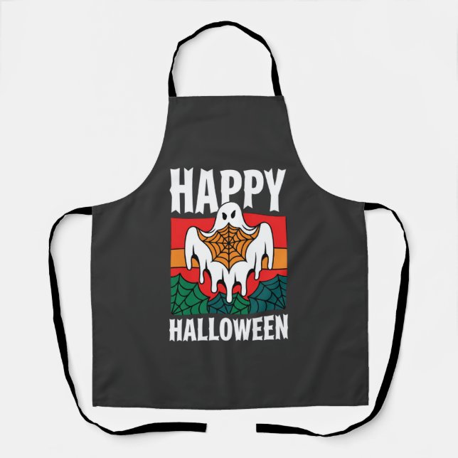 Happy Halloween Ghost Spiderweb Retro Apron (Front)