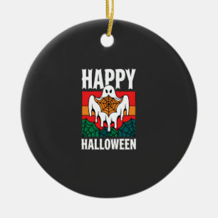 Happy Halloween Ghost Spiderweb Retro Ceramic Tree Decoration