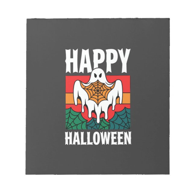 Happy Halloween Ghost Spiderweb Retro Notepad (Front)