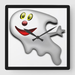 "HAPPY HALLOWEEN" GHOST SQUARE WALL CLOCK